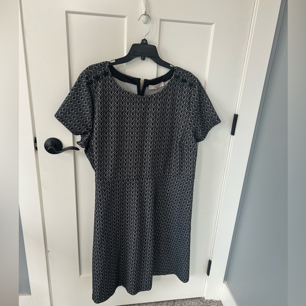 LOFT Black and White Geometric Midi Dress